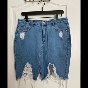 Missguided Denim Distressed Skirt